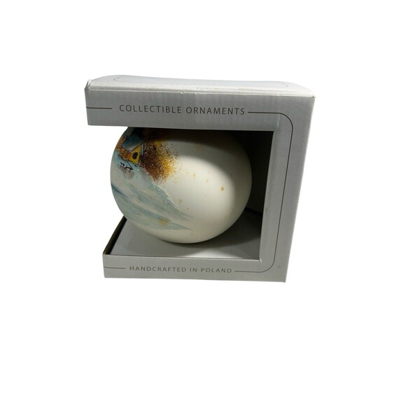 Vintage Hand Painted Glass Ball Ornament Christmas Winter Church Scene  5” H - Picture 10 of 13